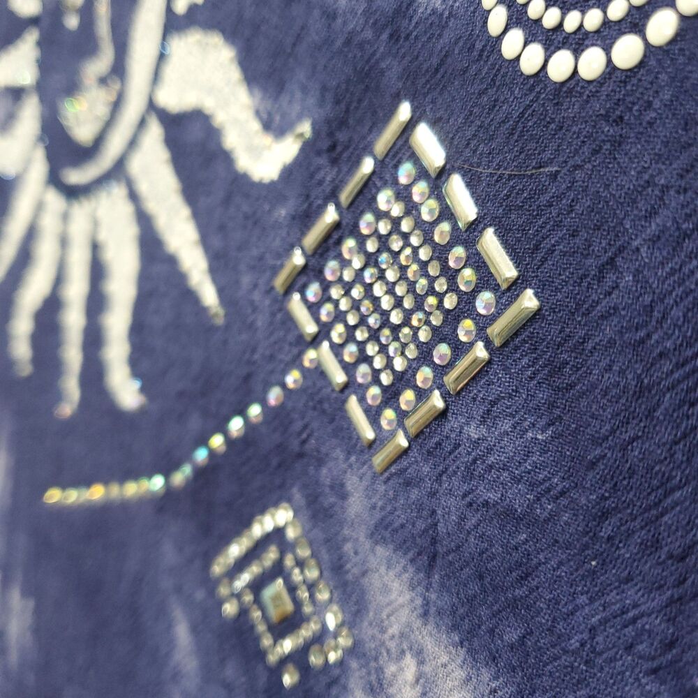 S Batik Tie Dye Sun Moon Blouse Square Neck 3/4 Sleeve Indigo Blue Celestial - Picture 7 of 10